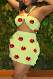 Sexy Fashion Lips Print Tube Top Skirt Two-piece Set