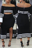 Sexy Off Shoulder Flare Sleeve Top Black Skirt Set