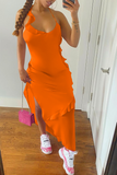 Sexy Solid Flounce Spaghetti Strap Irregular Dress Dresses