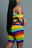 Fashion Sexy Rainbow Stripe Print Multicolor Set