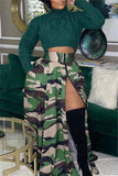 Casual Camouflage Print Patchwork Slit Zipper Regular High Waist Skirts