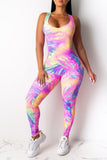 Sexy Tight-Fitting Hip Multicolor Print Jumpsuits