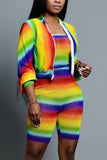 Fashion Sexy Rainbow Stripe Print Multicolor Set