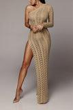 Sexy Fashion One Shoulder Long Sleeves one shoulder collar Straight Ankle-Length Solid  Club Dresses