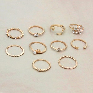 10 piece Moon Star Gold Ring Set